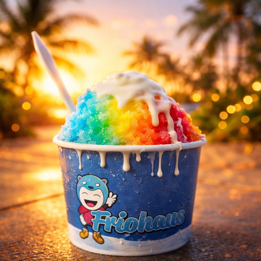 Friohana rainbow shave ice cup with sweet cream dripping